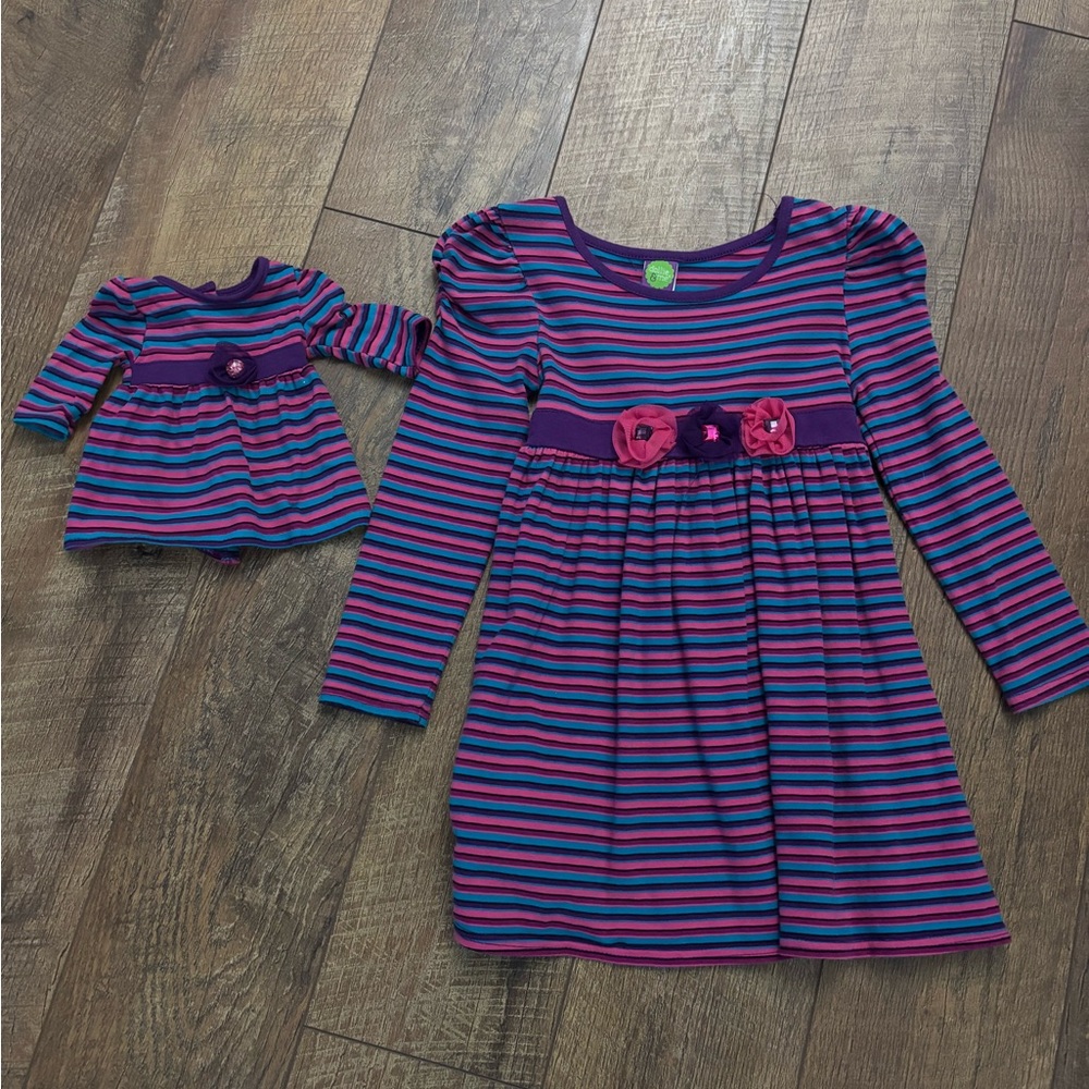 Dollie and Me girls striped dress with machining outfit